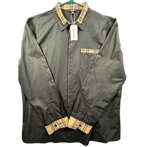 Ouku Men's Black Plaid Collar Cuff Pocket Long Sleeve Button Up Shirt 2XL